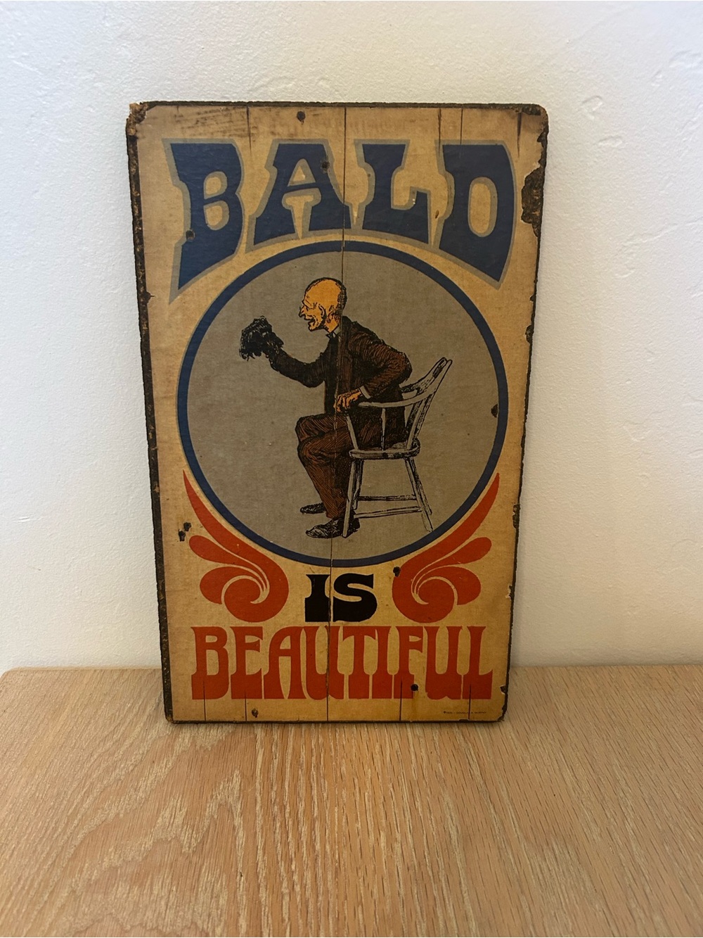 Vintage 'Bald Is Beautiful' Wall Decor - Blue, Orange, Black